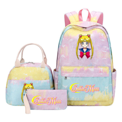 Anime Beauty Girl Warrior Youth Student Girl Schoolbag Lunch Bag Three Piece Set Backpack Set