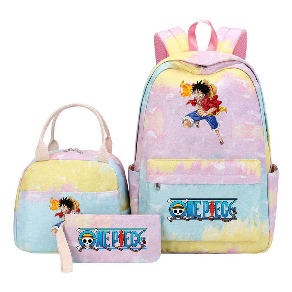 Cartoon Pirate King  Student Girl Backpack Lunch Bag Three Piece Set Backpack