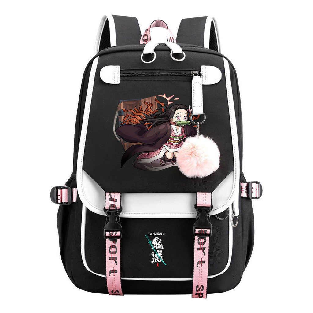 Cartoon Fashion Usb Youth School Bag For Boys And Girls Casual Ribbon Flip Backpack