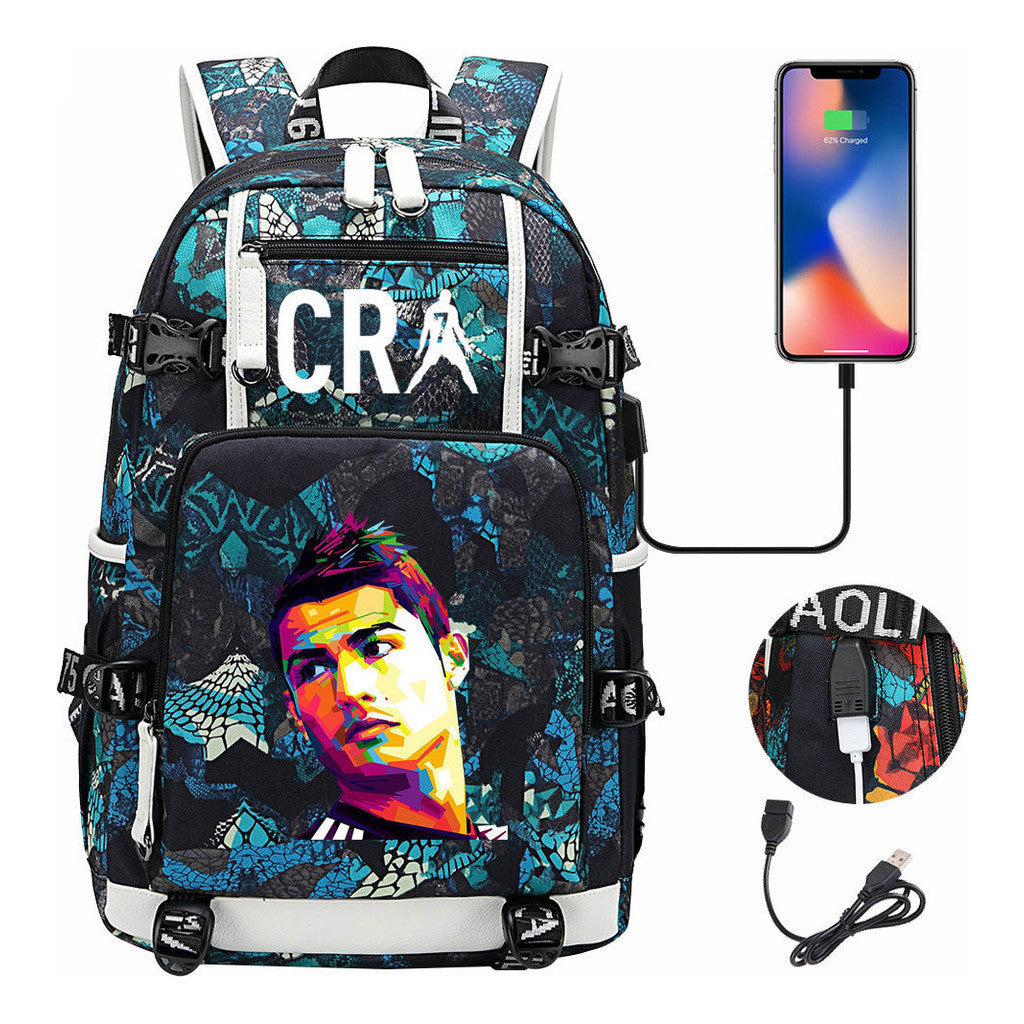 Football Star Cristiano Ronaldo Printed Youth Backpack, Backpack, Leisure Travel Backpack