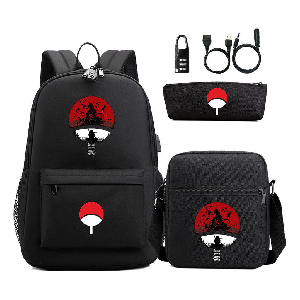 Naruto Usb Password Lock Year Student School Bag Three Piece Set Backpack Set