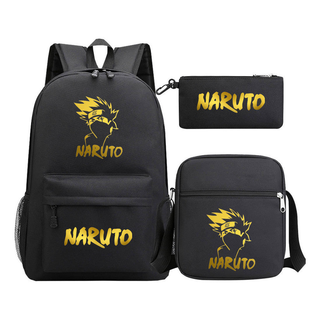 Golden Anime Naruto Starry Sky Youth Student Backpack Set, 3-piece, Men's And Women's Backpack Set