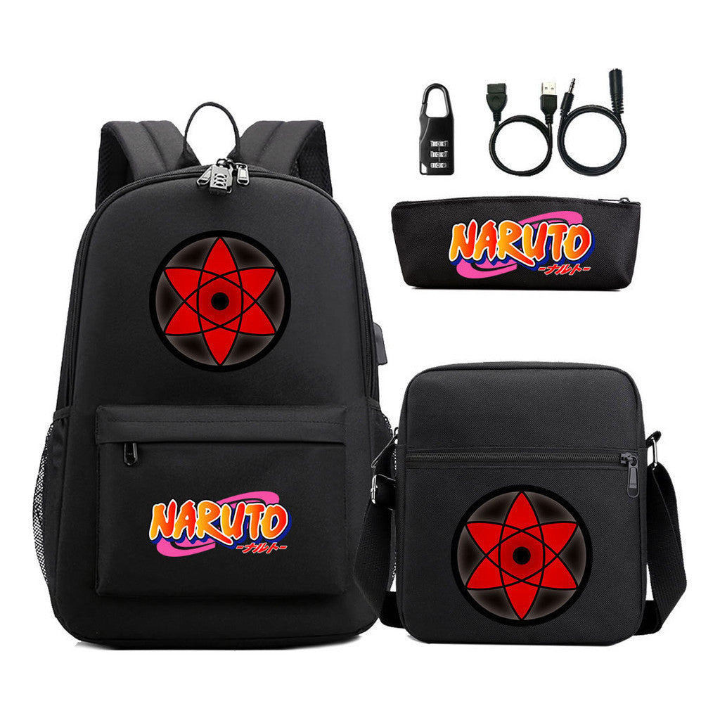 Naruto Usb Password Lock Youth Student Backpack Three Piece Set Backpack Set