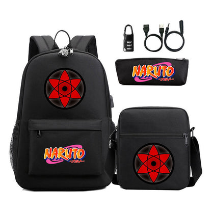Naruto Usb Password Lock Youth Student Backpack Three Piece Set Backpack Set