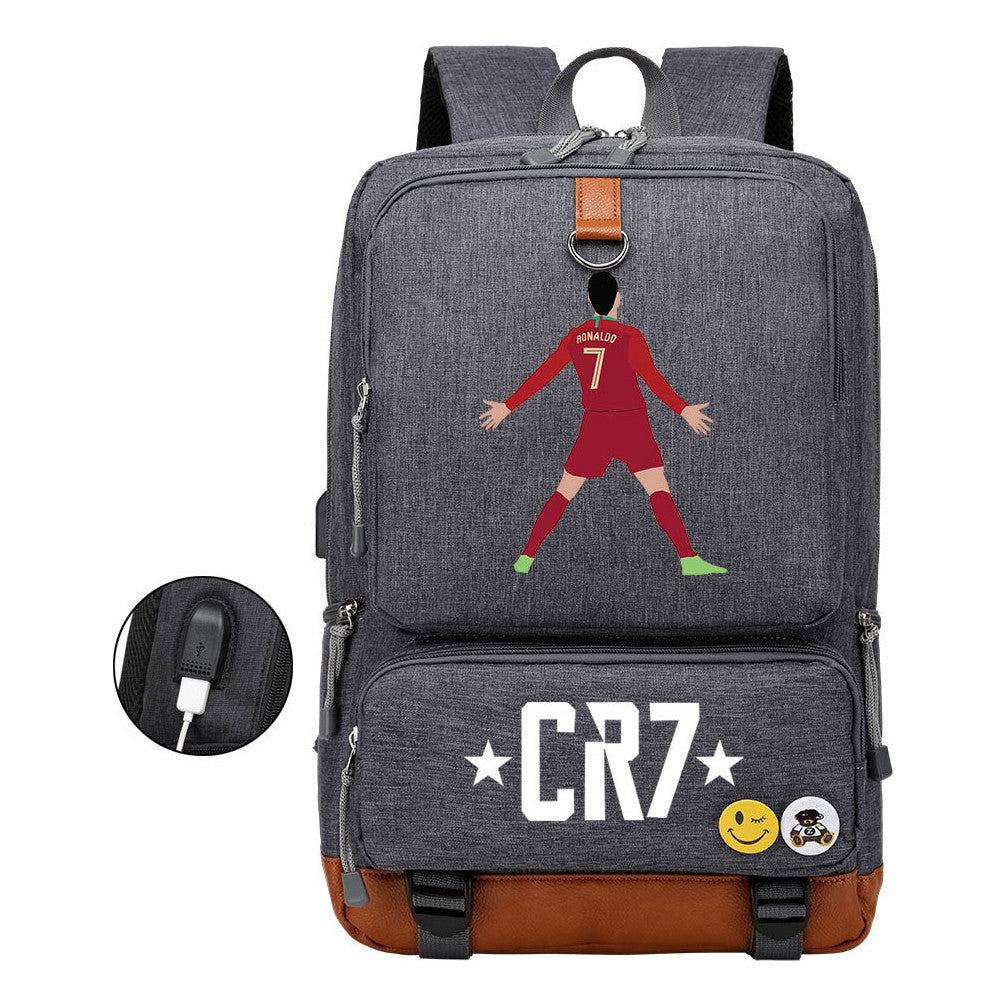 Football Star Cristiano Ronaldo Printed Usb Youth Primary And Secondary School Backpack For Boys And Girls Leisure Travel Backpack