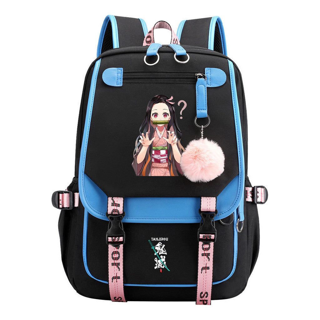 Cartoon Fashion Usb Youth Student Backpack Boy's And Girl's Leisure Ribbon Flip Backpack