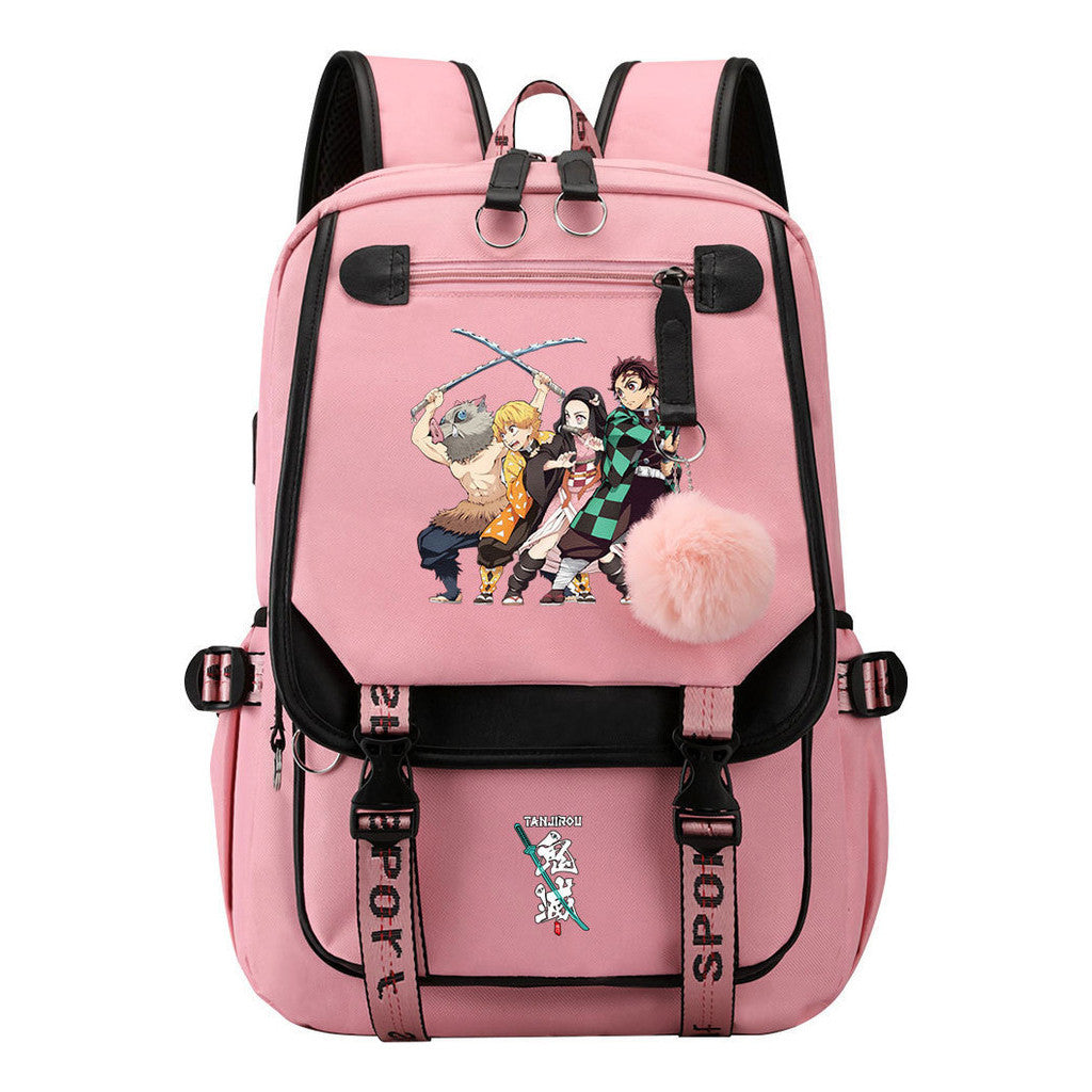 Cartoon Fashion Usb Student Backpack For Boy And Girl, Casual Woven Strap Flip Back Backpack