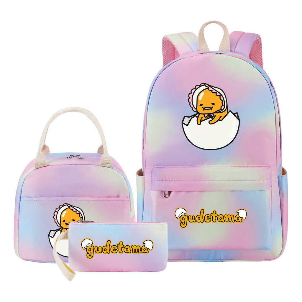 Egg Green Manga Student Girls School Bag Lunch Bag Three Piece Set Backpack Set