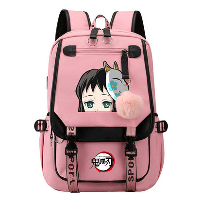 Comic Cartoon Fashion Usb Student Backpack Casual Woven Flap Backpack