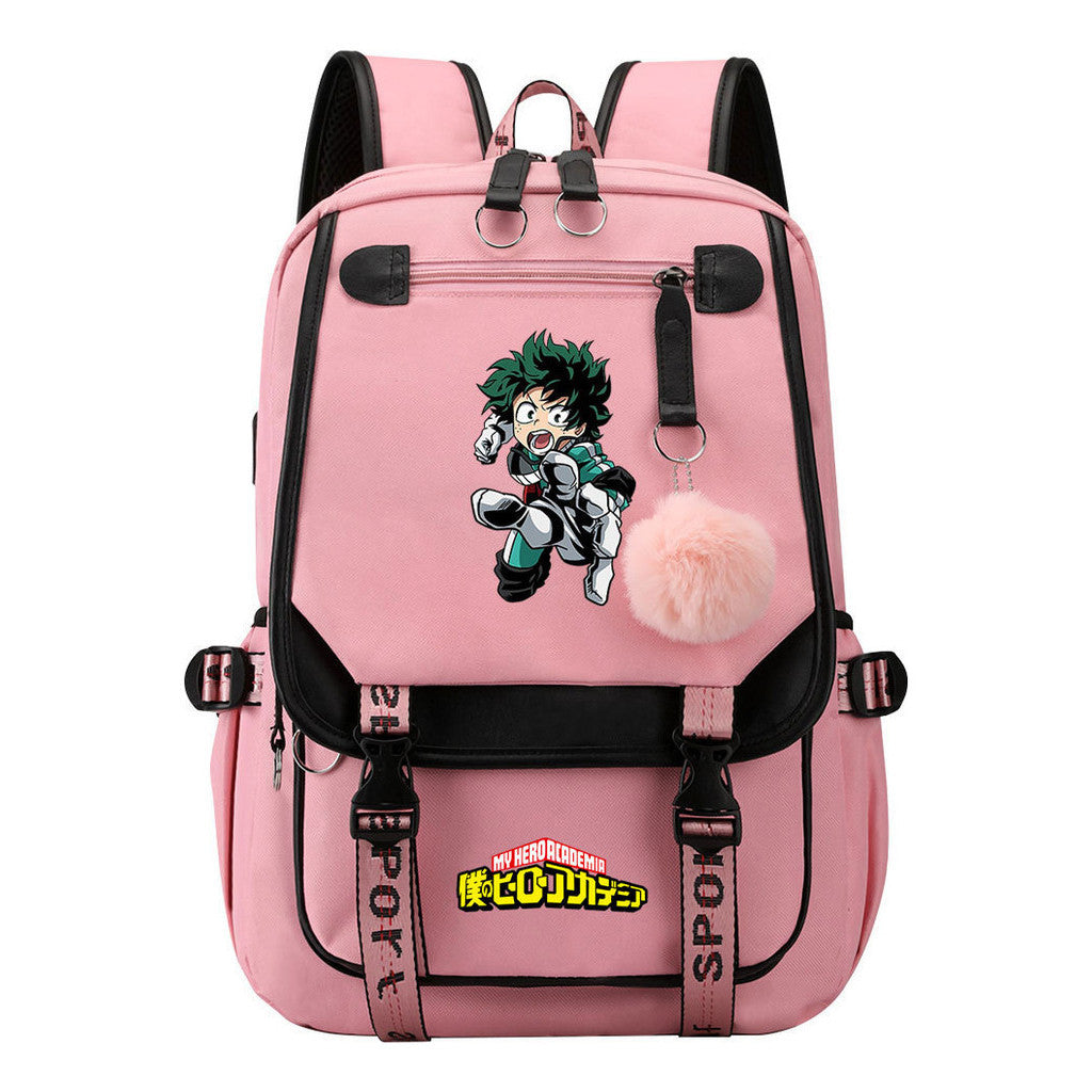 My Heroes Academy Usb Student Backpack, Casual Woven Strap Flip Back Backpack