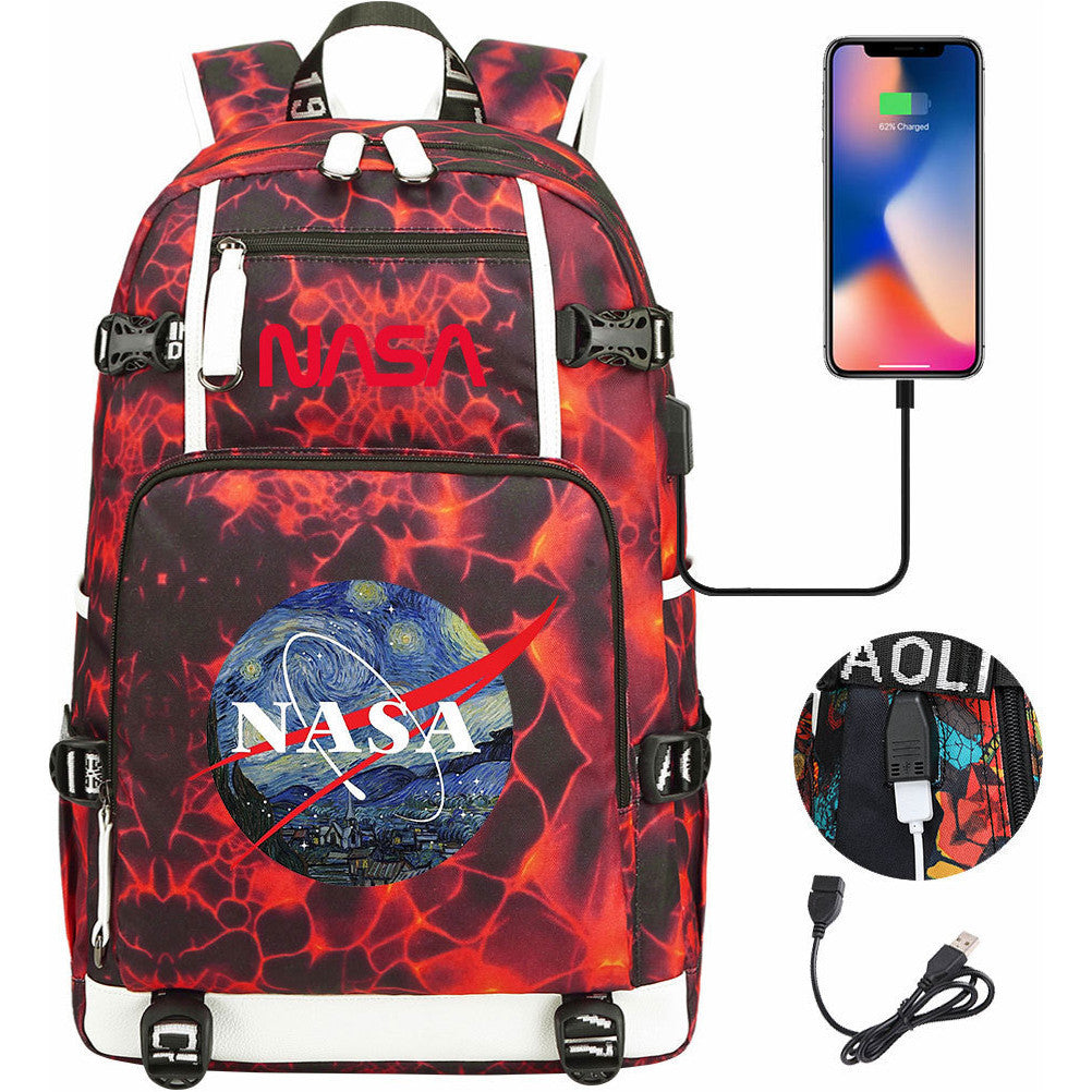 Nasa Fashion Printed Student Backpack With Large Capacity Leisure Travel Backpack