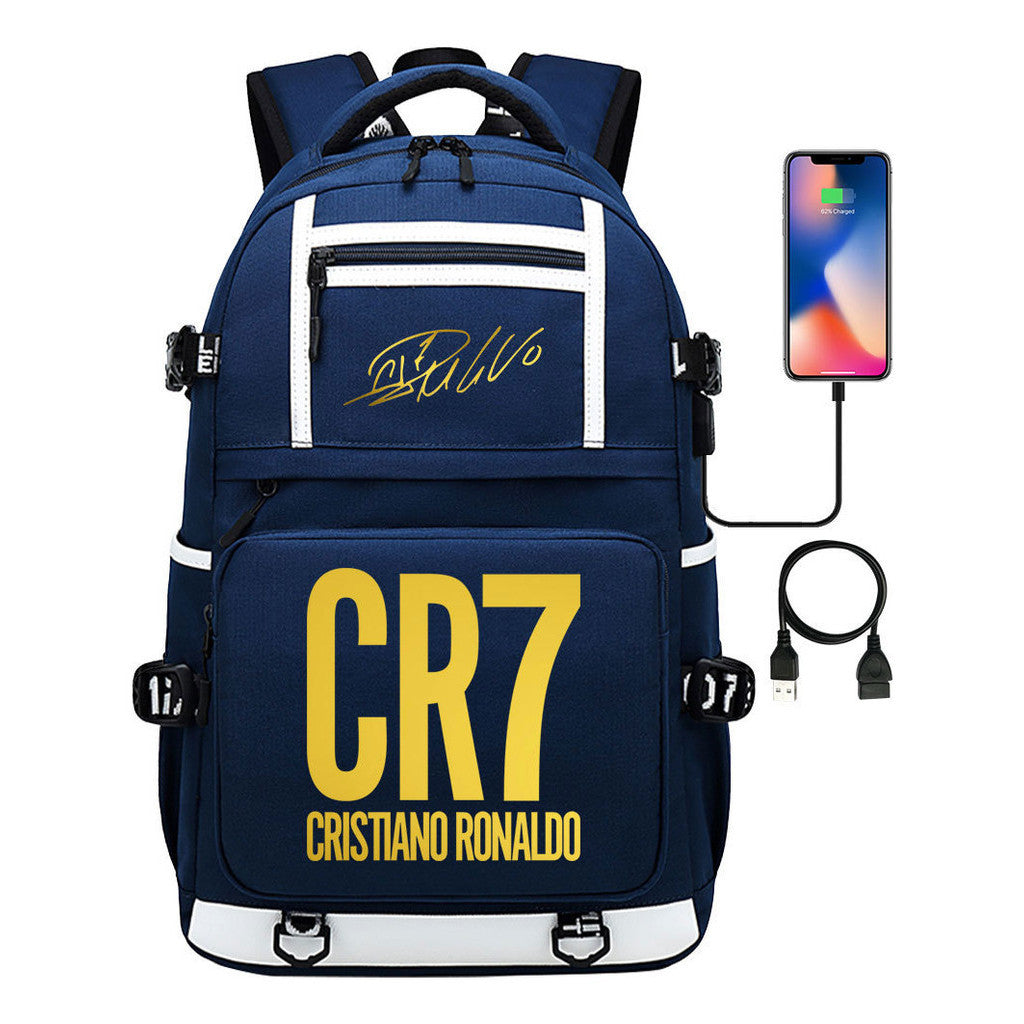 Sports Star Cristiano Ronaldo Usb Youth Student School Bag Men's And Women's Backpack Leisure Travel Bag