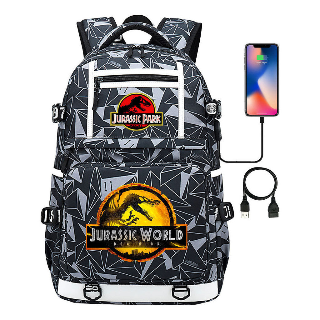 Jurassic Park Dinosaur Usb Youth School Bag Men's And Women's Backpack Leisure Travel Backpack