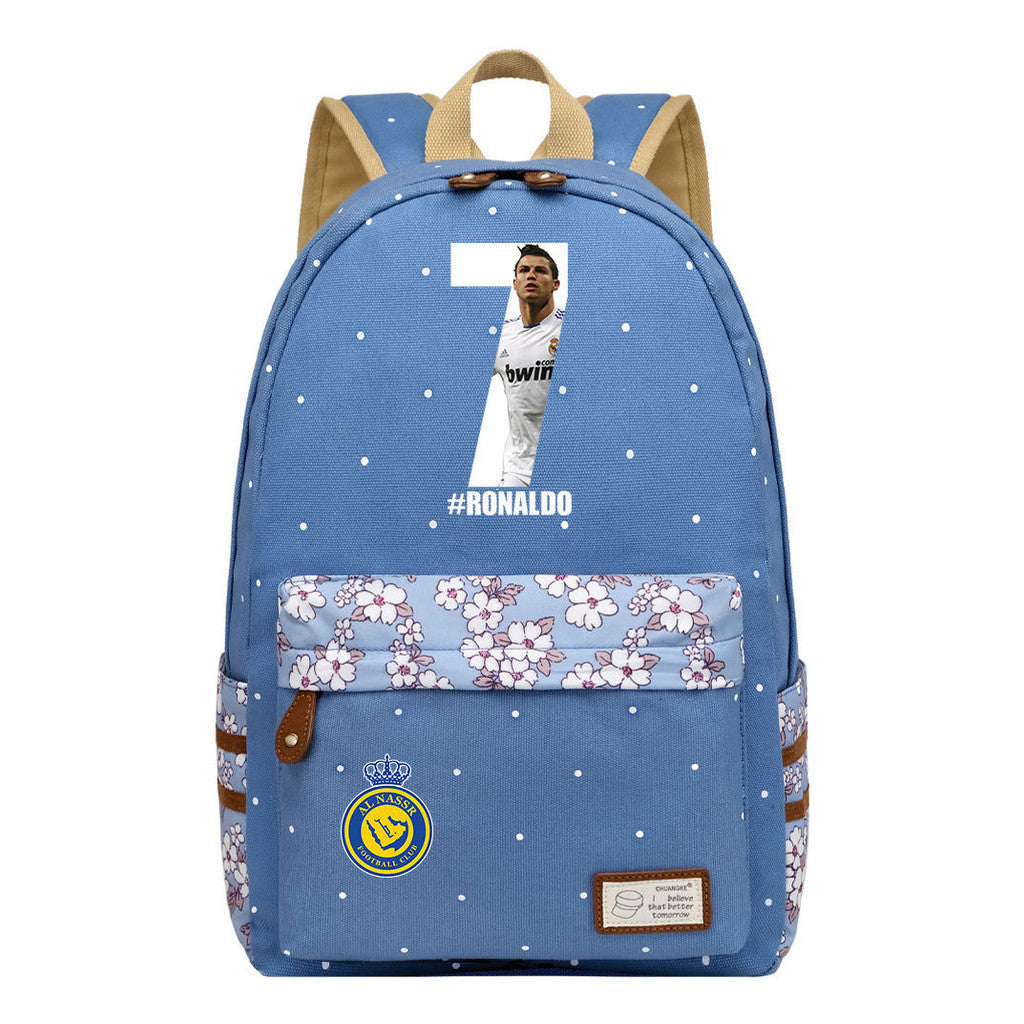 Football Star Cristiano Ronaldo Printed Youth Student Backpack With Floral Floral Design For Men And Women's Leisure Backpack