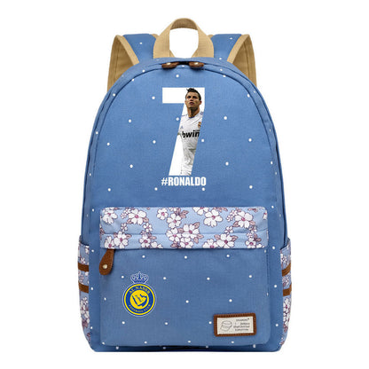 Football Star Cristiano Ronaldo Printed Youth Student Backpack With Floral Floral Design For Men And Women's Leisure Backpack