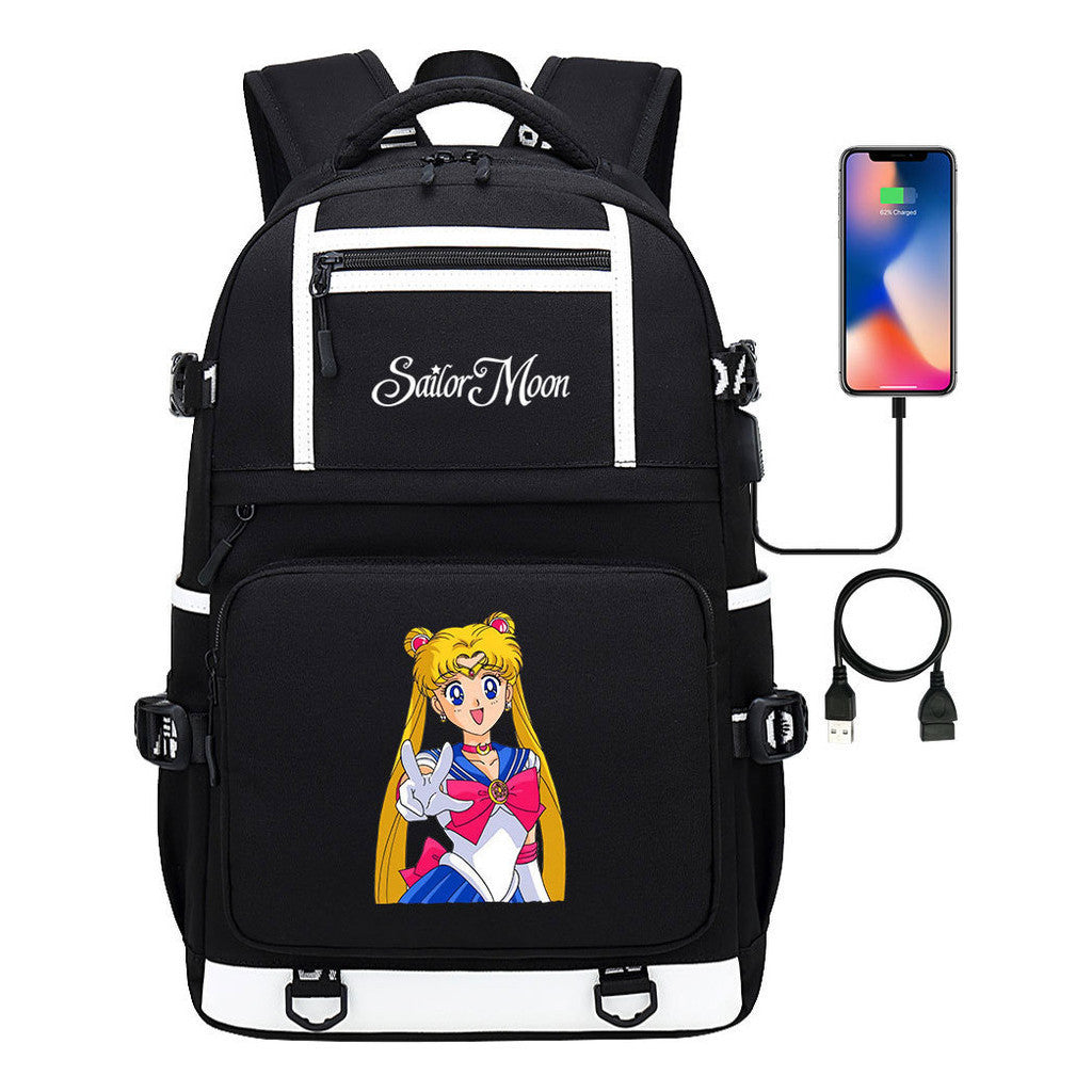 Anime Beauty Girl Warrior Usb Youth Student School Bag Men's And Women's Backpack Leisure Travel Backpack