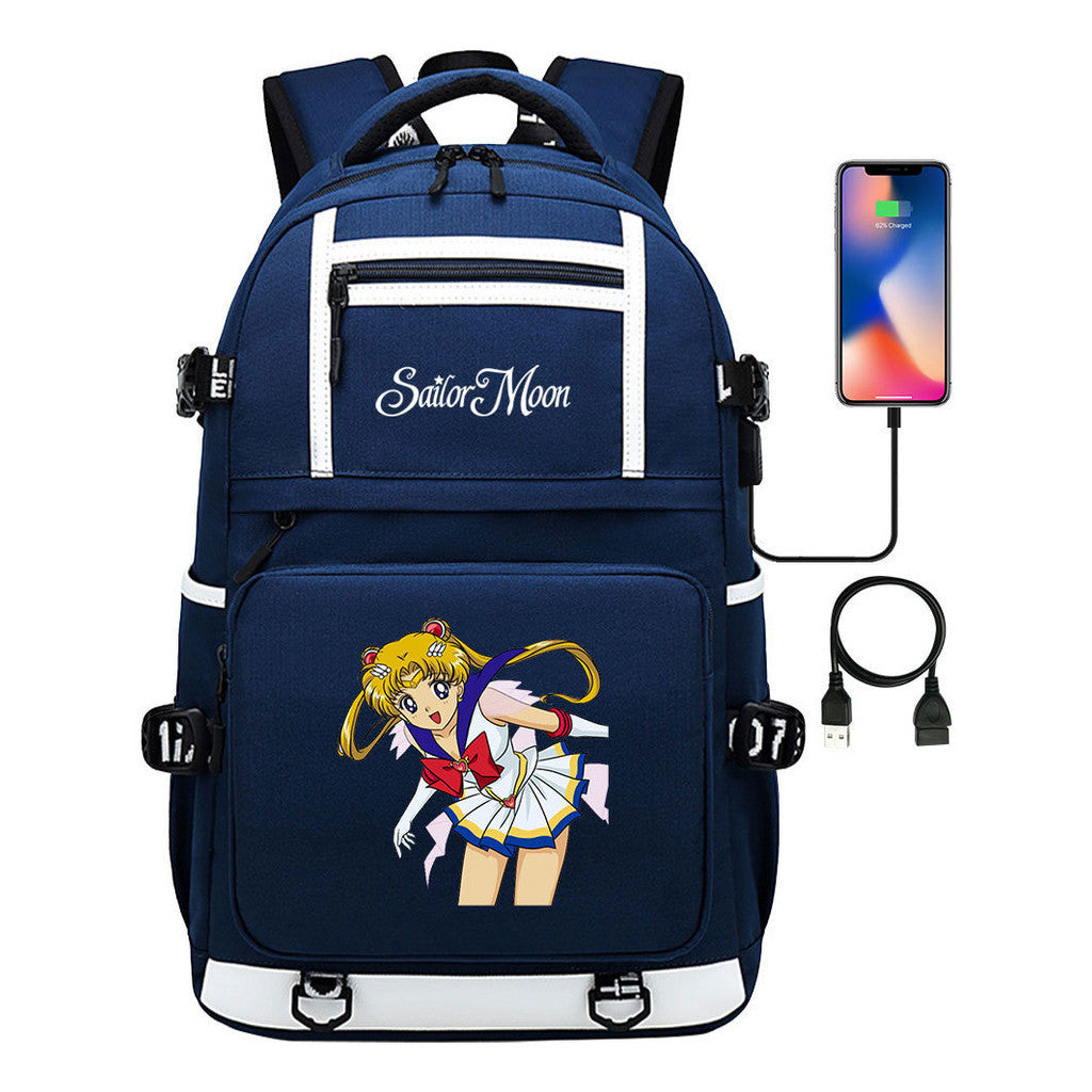 Anime Beauty Girl Warrior Usb Youth Student School Bag Men's And Women's Backpack Leisure Travel Backpack