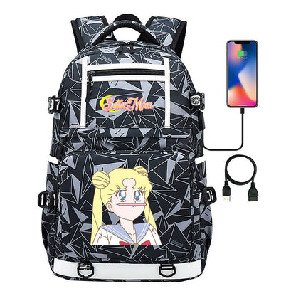 Anime Beauty Girl Warrior Usb Youth Student School Bag Men's And Women's Backpack Leisure Travel Backpack