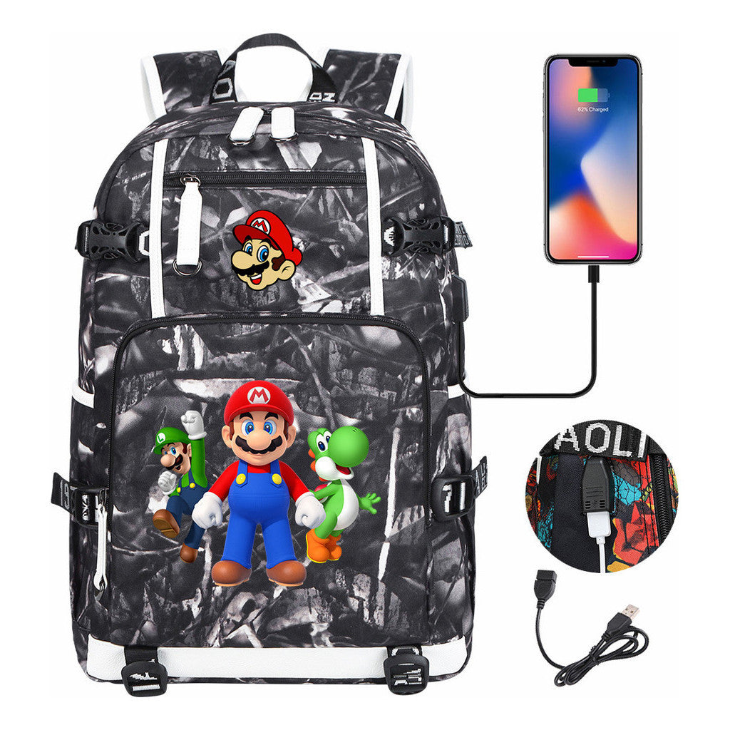 Super Mario Printed Teenage Student Backpack With Large Capacity For Men And Women's Leisure Travel Backpack