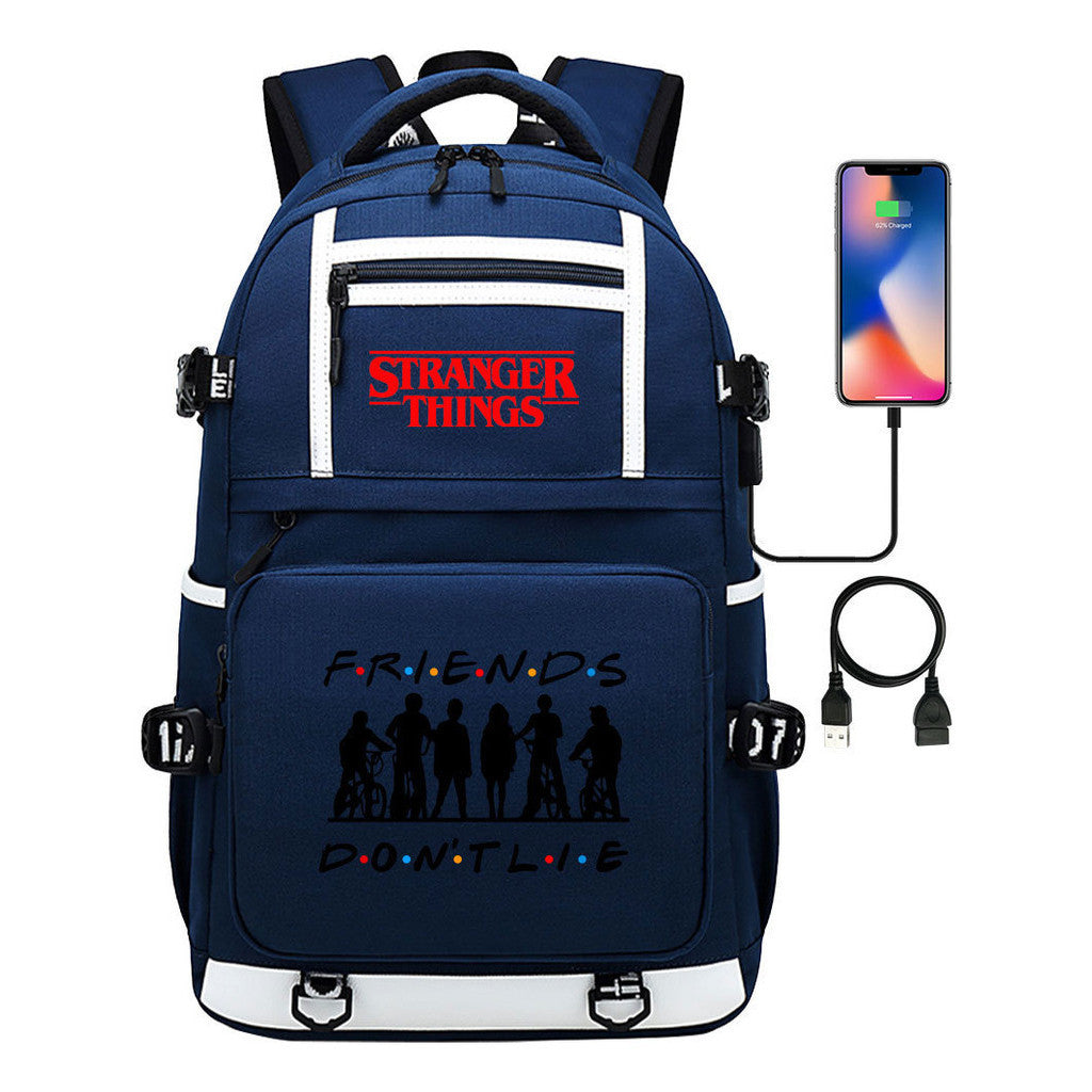 Strange Story Printed Usb Youth Student Backpack For Men And Women's Leisure Travel Backpack