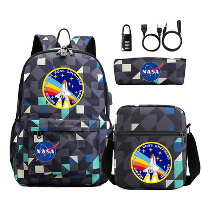 Fashionable Usb Password Lock Youth Student Backpack Three Piece Set Backpack