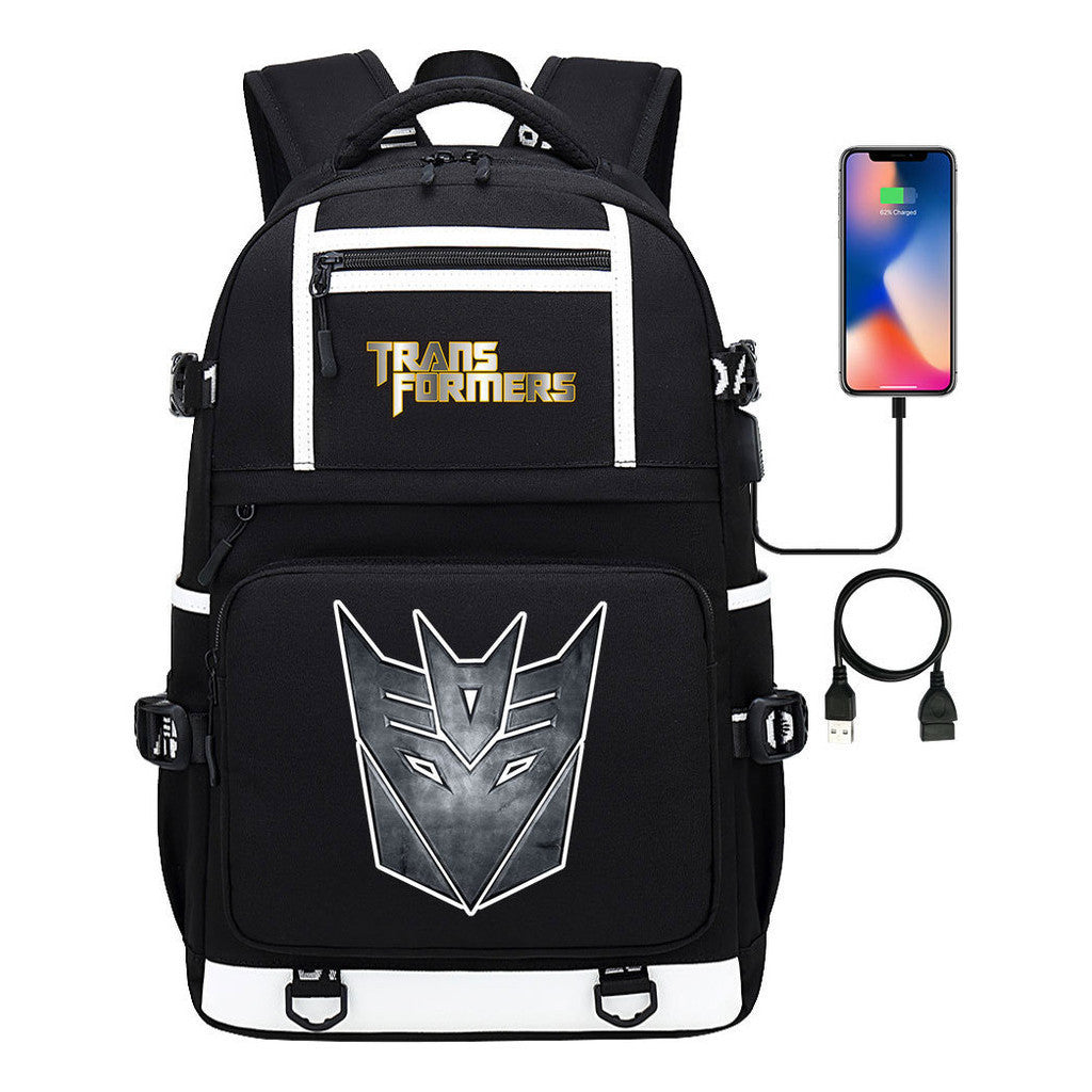 Cartoon Anime Deformation Mecha Print Usb Student Backpack For Men And Women Backpack Leisure Travel Bag