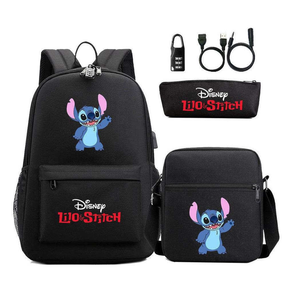 Interstellar Baby Stitch Usb Password Lock Youth Student Backpack 3-piece Set For Men And Women Backpacks