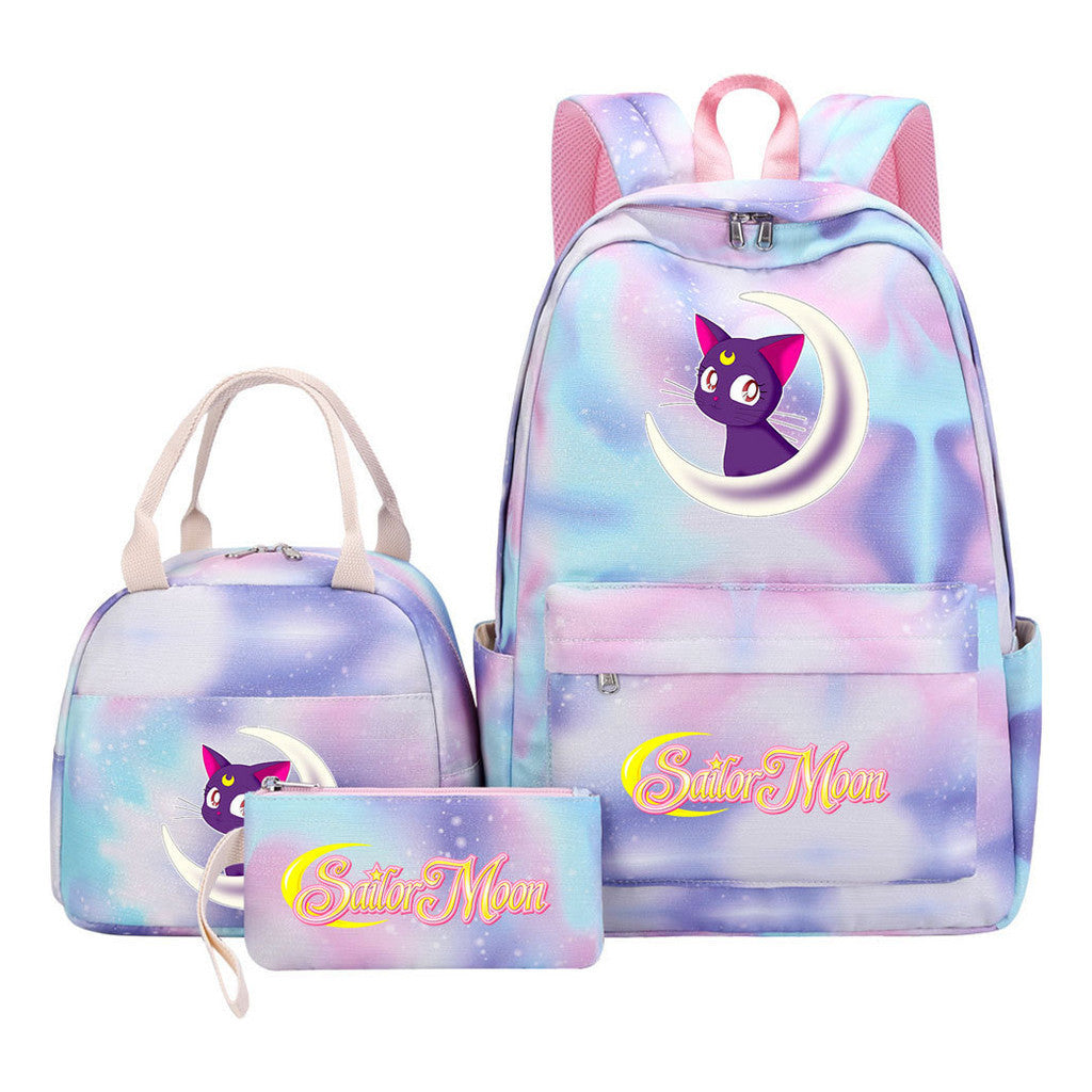 Anime Beauty Girl Warrior Youth Student Girl Schoolbag Lunch Bag Three Piece Set Backpack Set