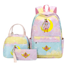 Anime Beauty Girl Warrior Student Girls School Bag Lunch Bag Three Piece Set Backpack Set