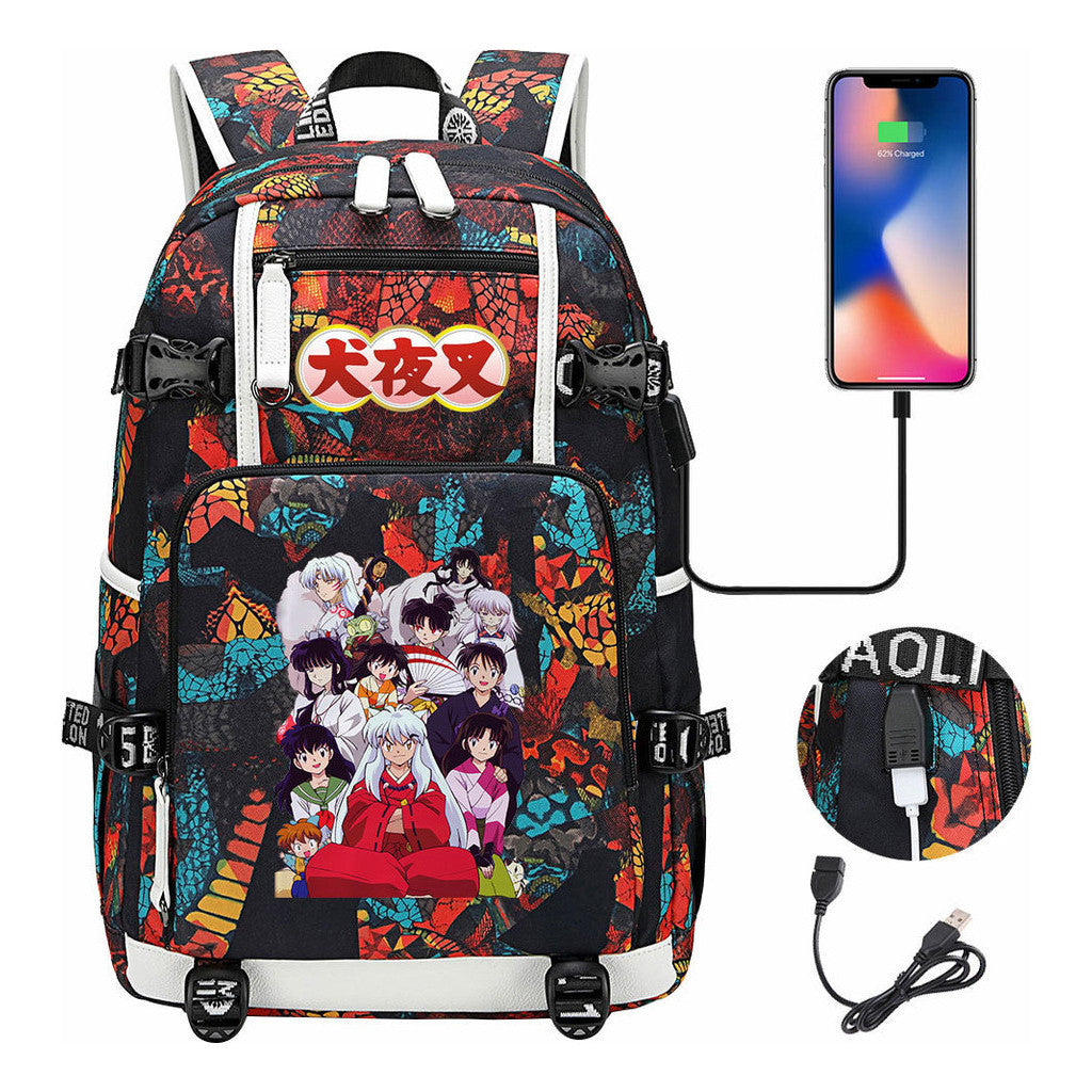 Anime Dog Yaksha Usb Earbuds Youth Student Backpack Travel Backpack