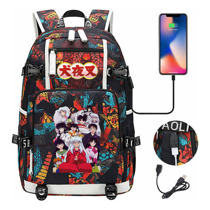 Anime Dog Yaksha Usb Earbuds Youth Student Backpack Travel Backpack