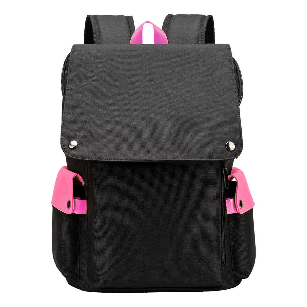 Color Blocking Usb Charging Cover Head Style Youth Student Backpack Backpack
