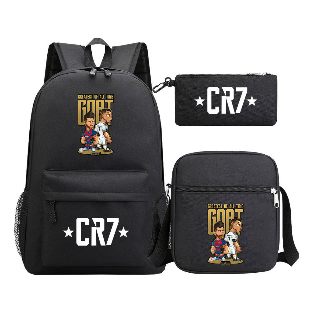 Sports star Cristiano Ronaldo printed youth student backpack 3-piece set for boys and girls backpack set