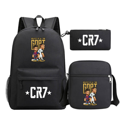 Sports star Cristiano Ronaldo printed youth student backpack 3-piece set for boys and girls backpack set