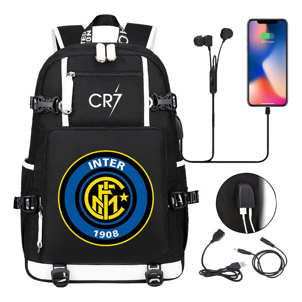 Football Dribbling Star Cristiano Ronaldo Printed Usb Large Capacity Youth Student Backpack For Men And Women's Leisure Travel Backpack