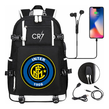 Football Dribbling Star Cristiano Ronaldo Printed Usb Large Capacity Youth Student Backpack For Men And Women's Leisure Travel Backpack