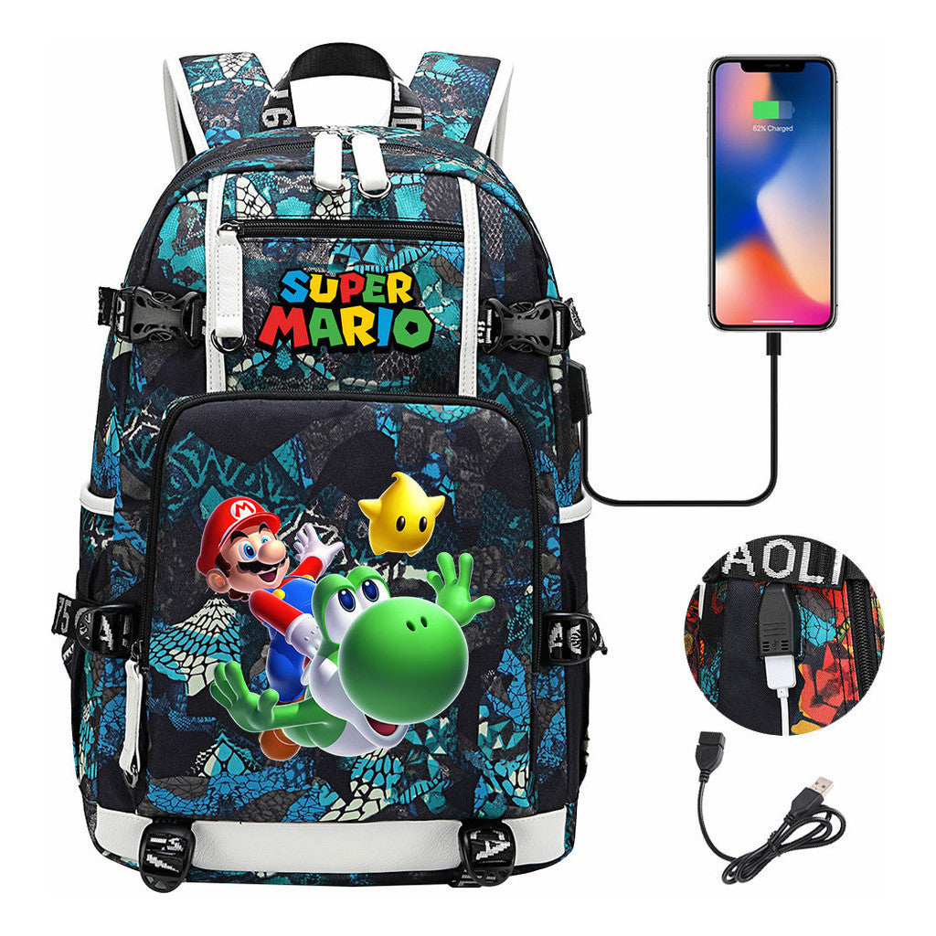 Super Mario Printed Teenage Student Backpack With Large Capacity For Men And Women's Leisure Travel Backpack