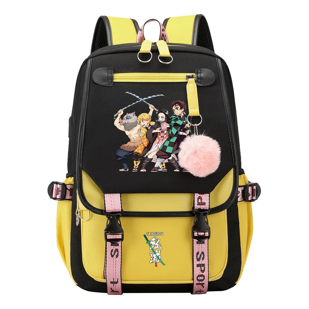 Cartoon Fashion Usb Student Backpack For Boy And Girl, Casual Woven Strap Flip Back Backpack