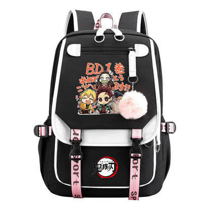 Cartoon Fashion Usb Student Backpack With Casual Woven Strap Flip Back Backpack