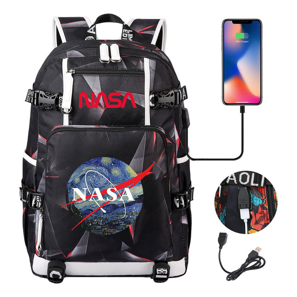 Nasa Fashion Printed Student Backpack With Large Capacity Leisure Travel Backpack