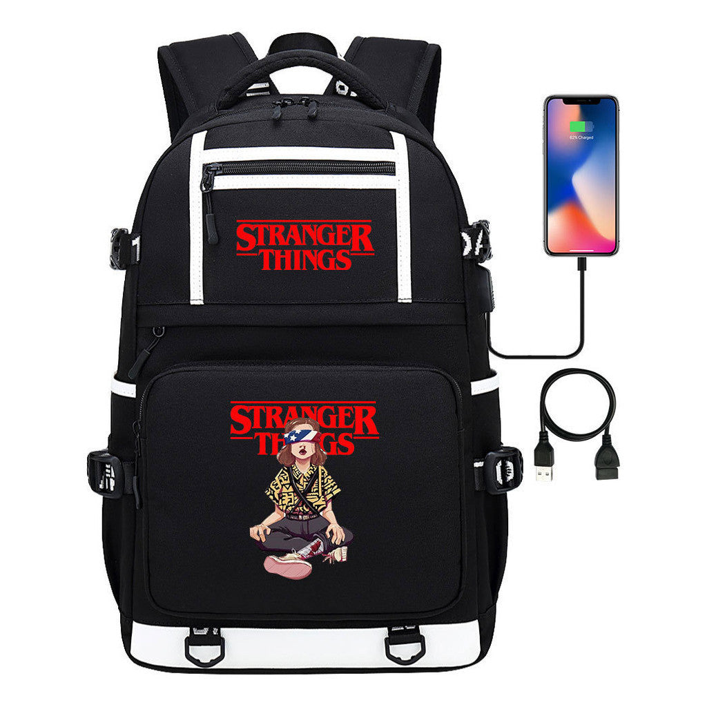 Strange Story Printed Usb Youth Student Backpack For Men And Women's Leisure Travel Backpack