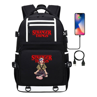 Strange Story Printed Usb Youth Student Backpack For Men And Women's Leisure Travel Backpack