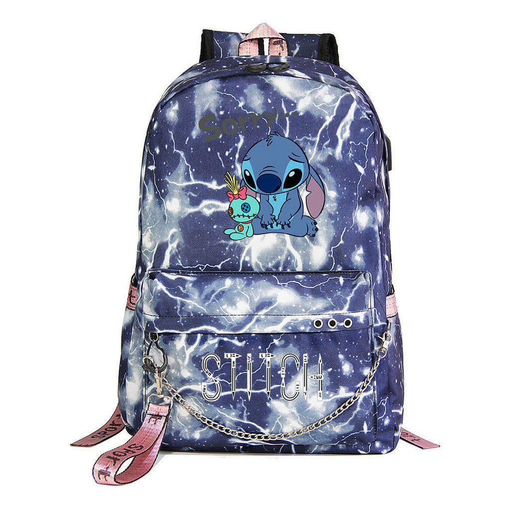 Interstellar Baby Stitch Printed Youth Student School Bag Casual Weaving Strap Backpack