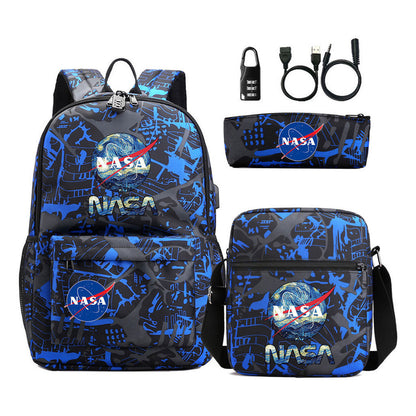 Fashionable Usb Password Lock Youth Student Backpack Three Piece Set Backpack