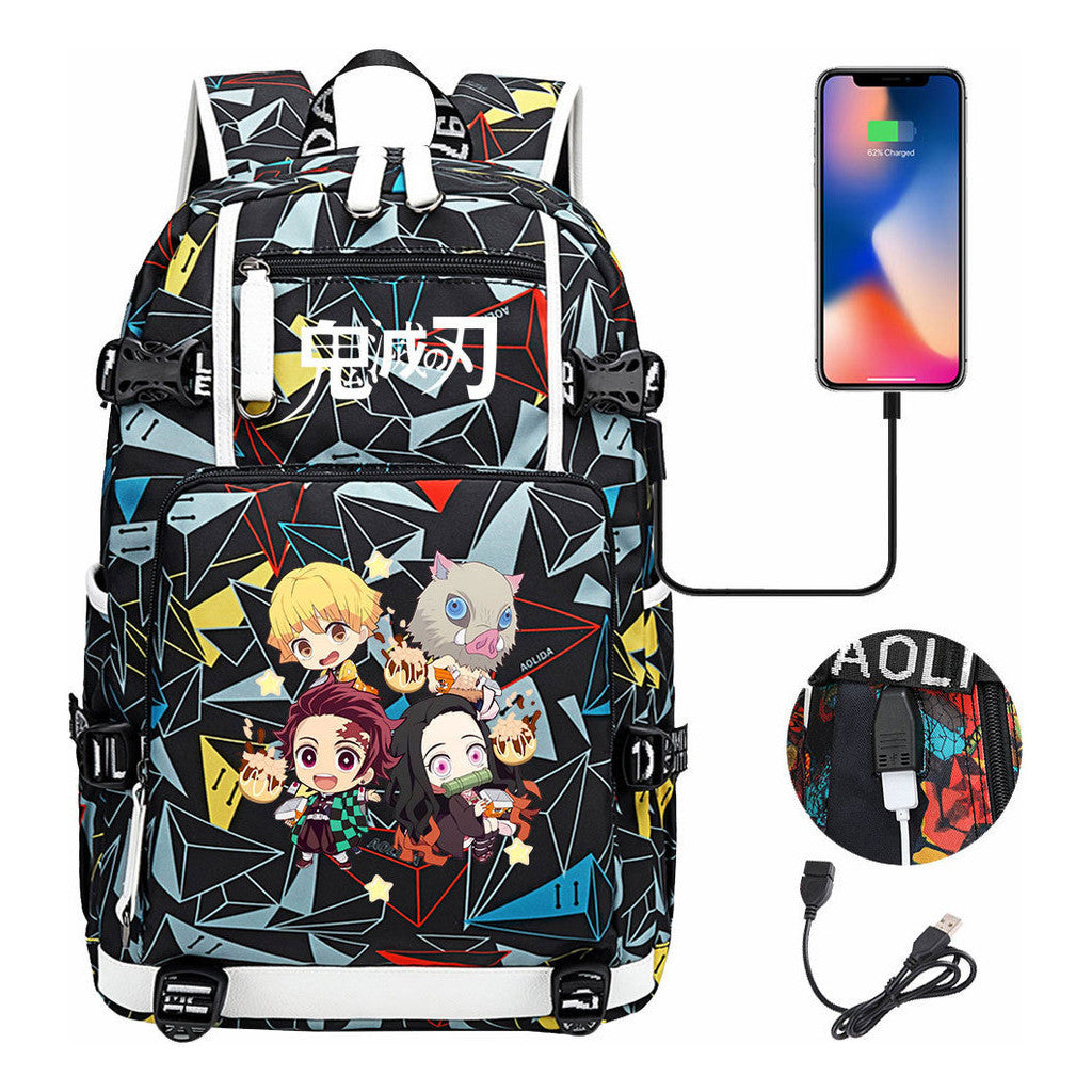 Cartoon Printed Usb Large Capacity Student Backpack For Leisure Travel Backpack