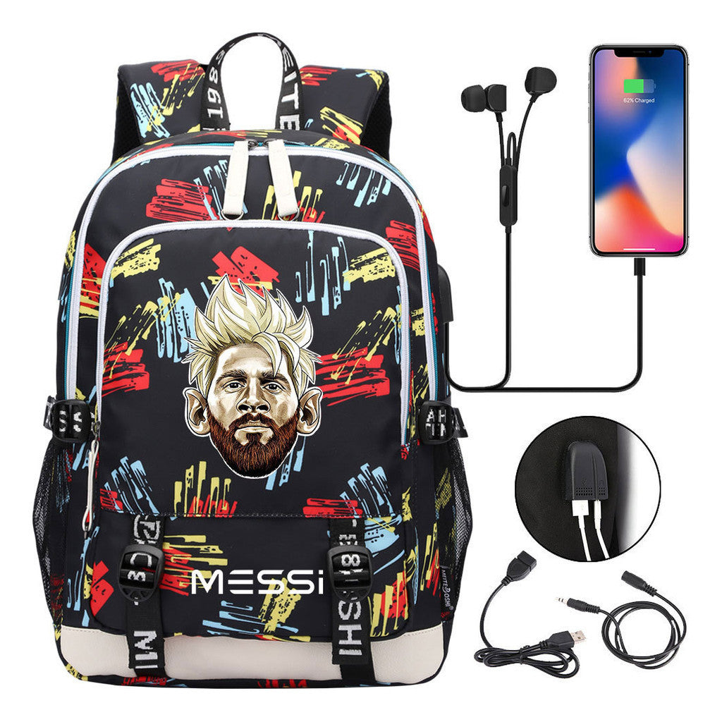 Sports Football Stars, Teenagers, Primary And Secondary School Students, Backpack Usb, Men's And Women's Leisure Backpack