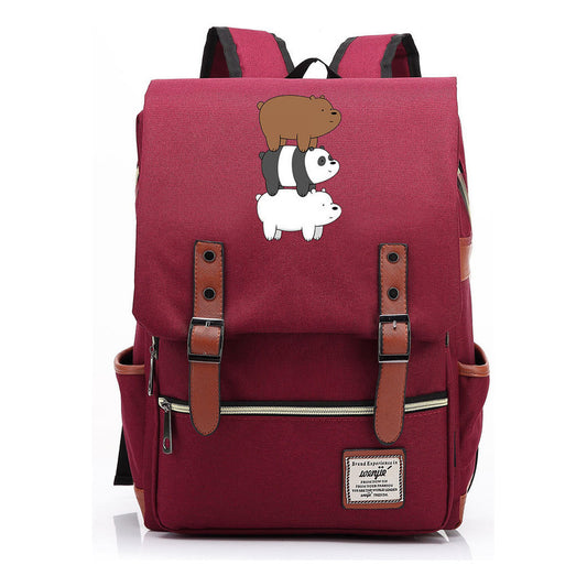 Cartoon Cute Three Bears Printed Youth School Bag For Men And Women Leisure Belt Buckle Classic Backpack