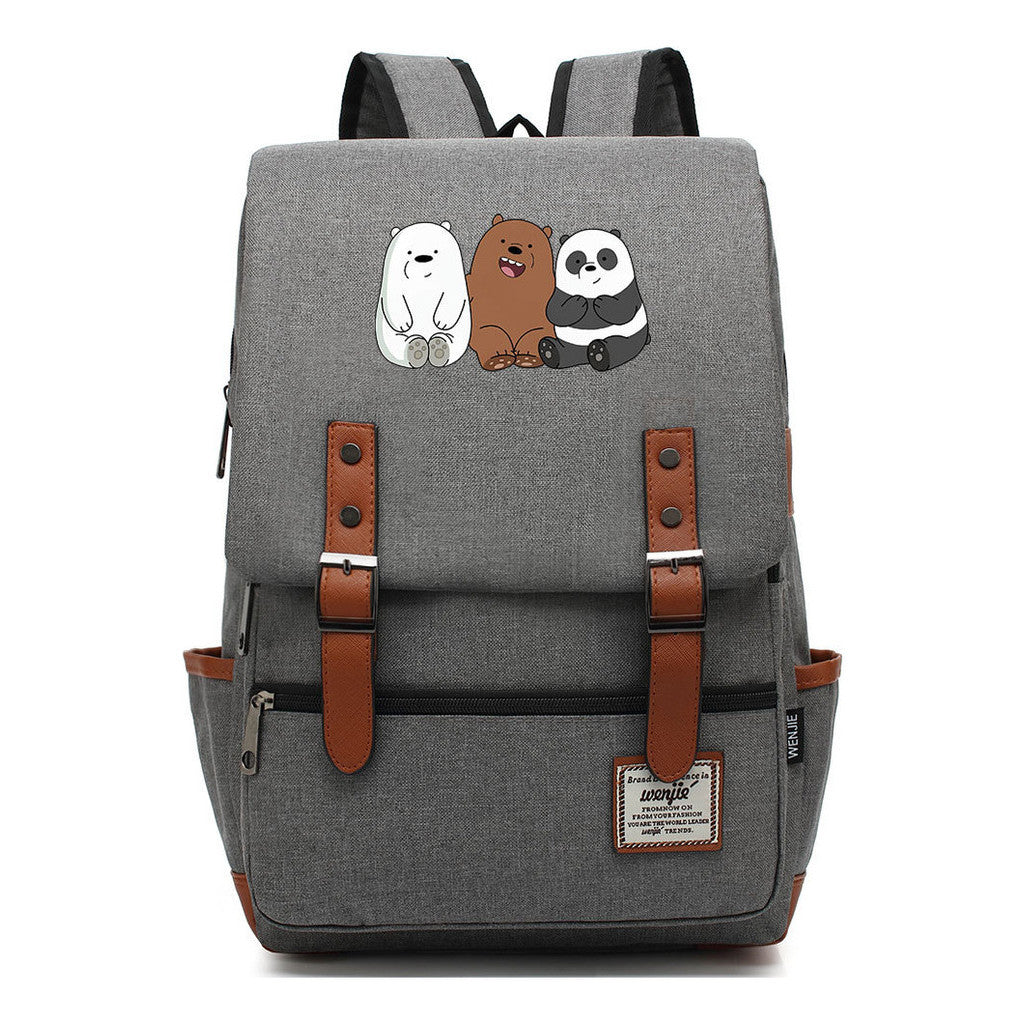 Cartoon Cute Three Bears Printed Youth School Bag For Men And Women Leisure Belt Buckle Classic Backpack
