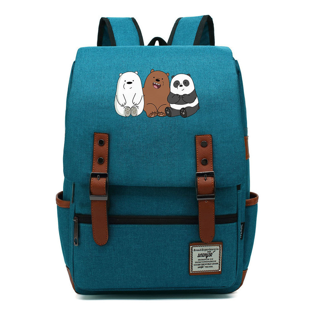 Cartoon Cute Three Bears Printed Youth School Bag For Men And Women Leisure Belt Buckle Classic Backpack
