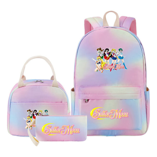 Anime Beauty Girl Warrior Youth Student Girl Schoolbag Lunch Bag Three Piece Set Backpack Set